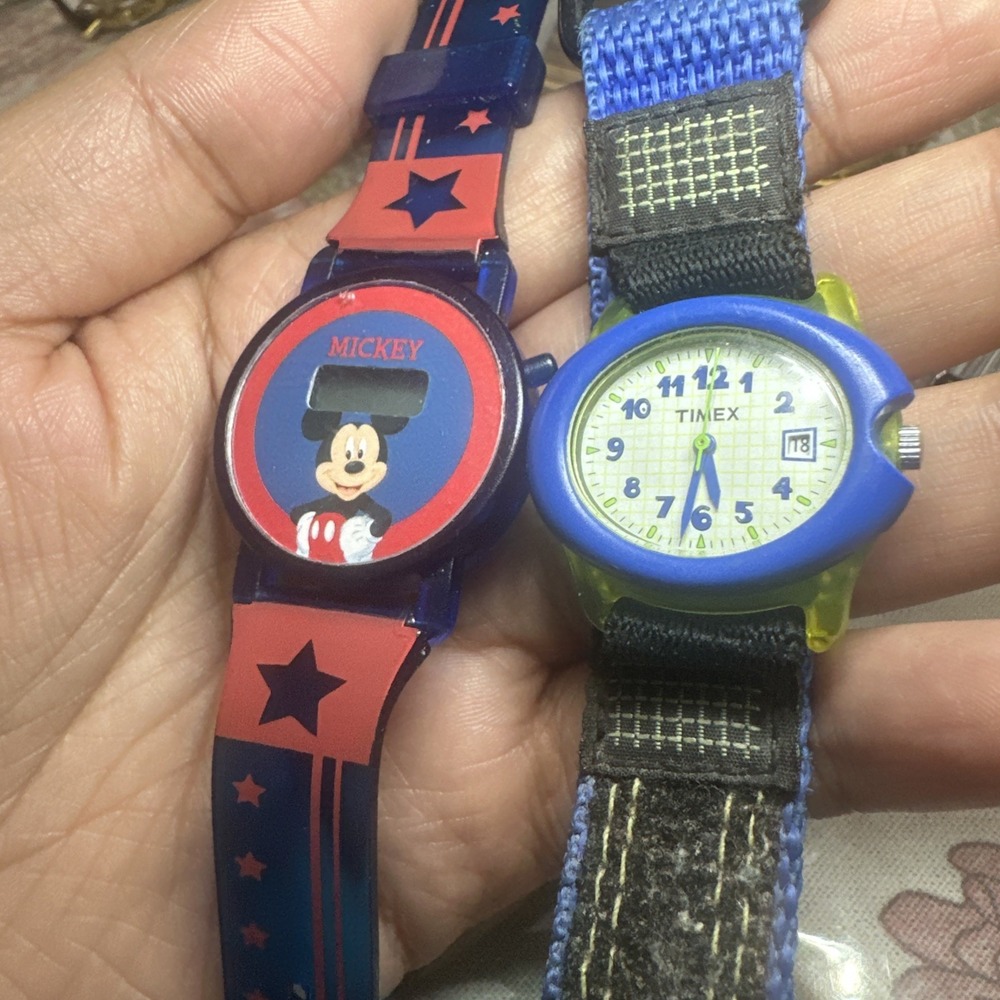 Lot Of 2 Disney & Timex Vintage Mickey Mouse Digital Watch & Analog - Untested
